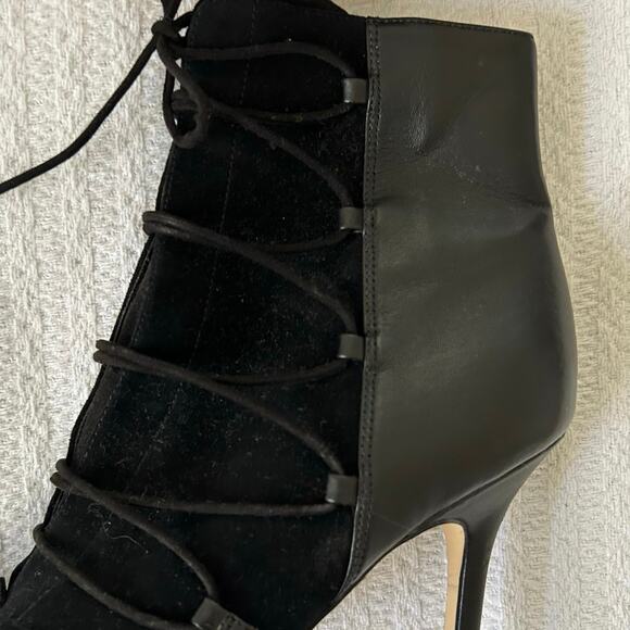 Sam Edelman Women Leather Bootie Shoes Stiletto 4” Heel Black Open Toe Size 7.5” - Picture 3 of 8